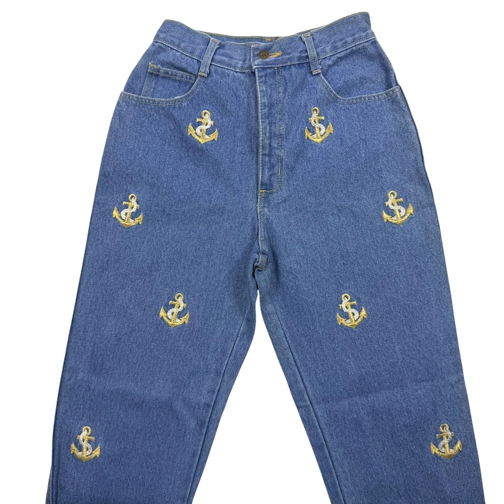 Vintage You & Me High Waisted Anchor Embroidered Jeans Made in USA Size 10 26W